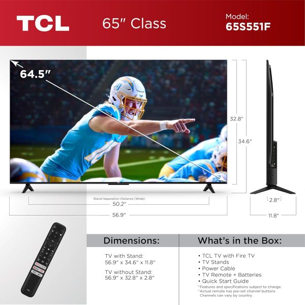 TCL Smart TV LED Class S5 UHD 4K de 65 pulgadas con Fire TV (65S551F, modelo 2024), Dolby Vision, HDR PRO+, Dolby Atmos, Alexa integrado con control remoto por voz, compatibilidad con Apple AirPlay 2, transmisión de televisión - Imagen 3