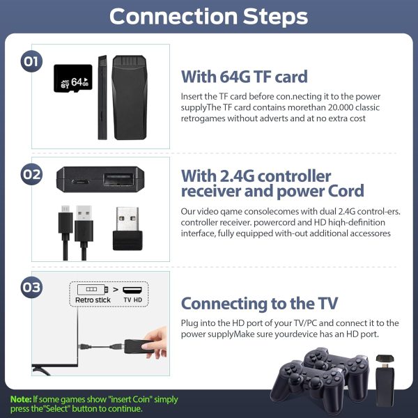 Consola de juegos retro inalámbrica, consola de juegos retro con 9 emuladores incorporados, más de 20000 juegos, salida HDMI 4K, controlador inalámbrico dual de 2,4 GHz, consola de videojuegos Plug and Play - Imagen 5