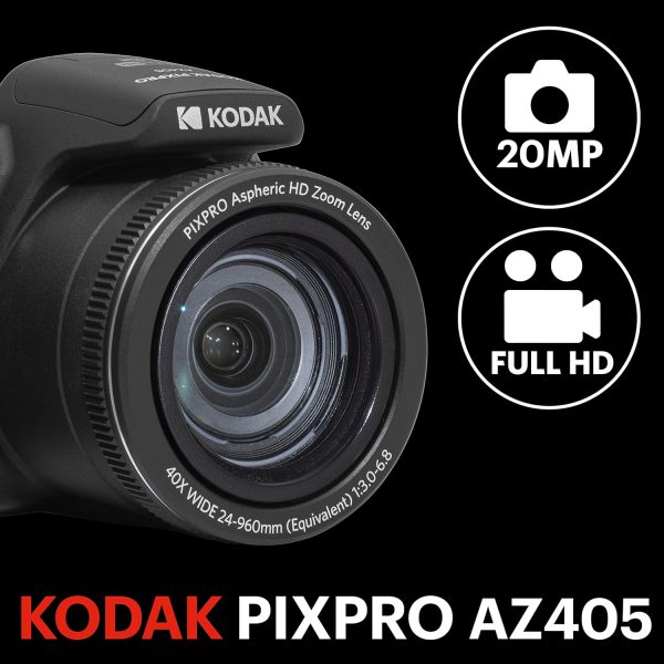 KODAK PIXPRO AZ405-BK Cámara digital de 20MP Zoom óptico de 40X Lente gran angular de 24 mm Estabilización de imagen óptica Video Full HD 1080P Cámara de vlogging LCD de 3" (Negro) - Imagen 2