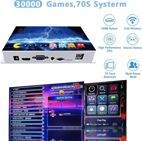 30000 en 1 Pandora Game Box 70S Mini Arcade Stick Consola de videojuegos retro, Plug and Play, 10 emuladores, salida HDMI, controladores inalámbricos duales 2.4G - Imagen 4