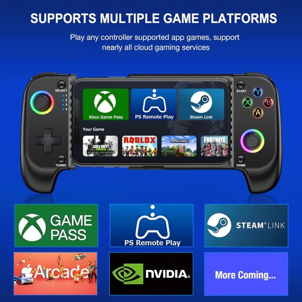 Controlador de juegos móvil para iPhone/Android, controlador de teléfono inalámbrico con soporte para funda de teléfono, controlador de juegos RGB compatible con Xbox Game Pass, PlayStation, Steam Link, Call of Duty, Roblox, Minecraft - Imagen 3