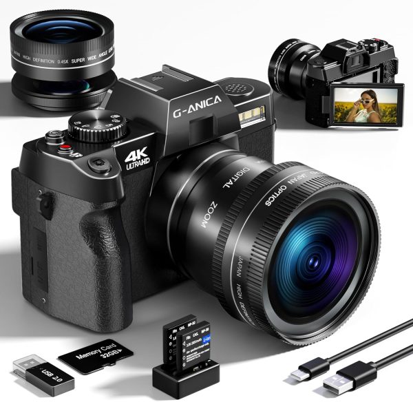 Cámara digital, cámaras de 48 MP para fotografía con WiFi y control de aplicaciones, cámara de vlogging 4K para YouTube, cámara compacta, perfecta para usuarios principiantes y principiantes con lente macro y gran tarjeta de 32 GB