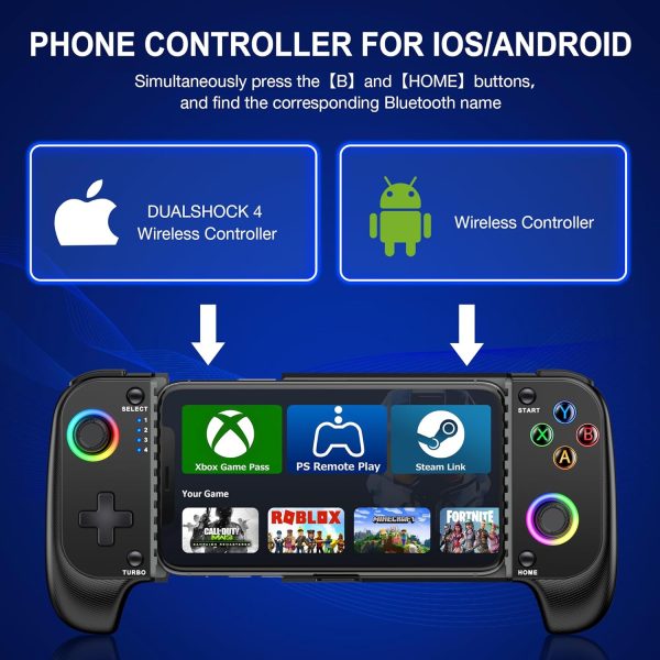 Controlador de juegos móvil para iPhone/Android, controlador de teléfono inalámbrico con soporte para funda de teléfono, controlador de juegos RGB compatible con Xbox Game Pass, PlayStation, Steam Link, Call of Duty, Roblox, Minecraft - Imagen 2