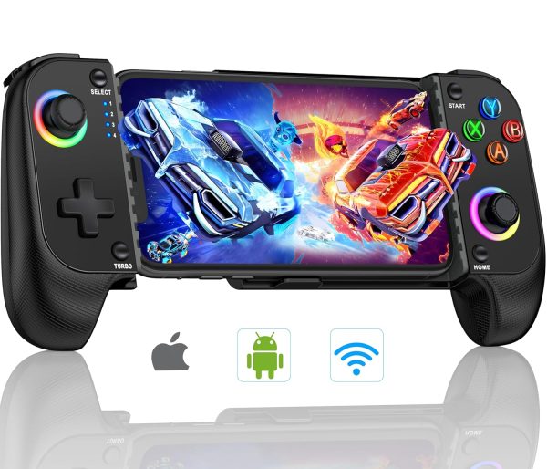 Controlador de juegos móvil para iPhone/Android, controlador de teléfono inalámbrico con soporte para funda de teléfono, controlador de juegos RGB compatible con Xbox Game Pass, PlayStation, Steam Link, Call of Duty, Roblox, Minecraft