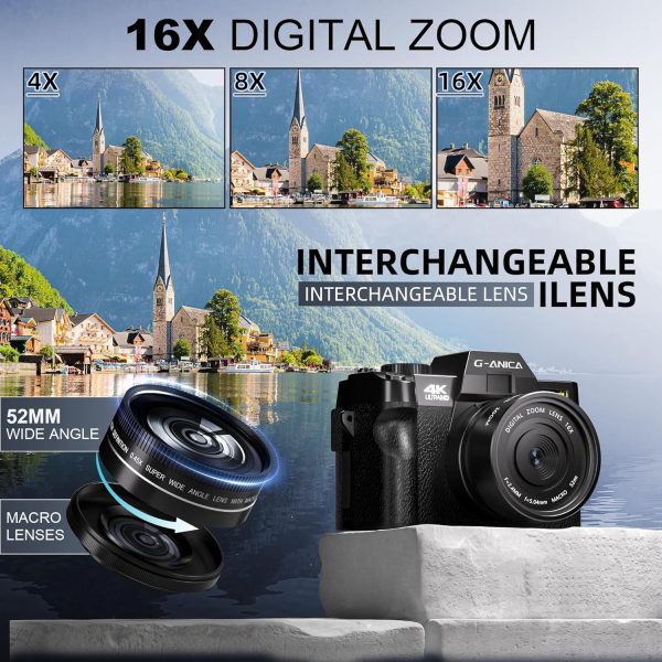 Cámara digital, cámaras de 48 MP para fotografía con WiFi y control de aplicaciones, cámara de vlogging 4K para YouTube, cámara compacta, perfecta para usuarios principiantes y principiantes con lente macro y gran tarjeta de 32 GB - Imagen 2