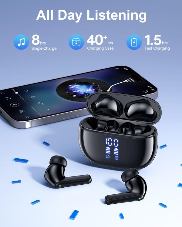 Wireless Earbuds Bluetooth Headphones, Ear Buds with Deep Bass, 40H Long Playtime, Power Display, IPX7 Waterproof in Ear Earphone with Mic for Phone Tablet Sports Workout, Black - Imagen 5