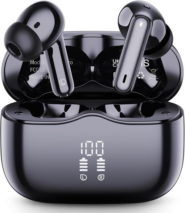 Wireless Earbuds, Bluetooth 5.4 Headphones in Ear with 4 ENC Noise Cancelling Mic, New Wireless Earphones HiFi Stereo Deep Bass 40H Playtime, In-Ear Bluetooth Earbuds LED Display IP7 Waterproof, USB-C