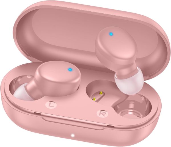 MOZOTER S8 Mini Wireless Earbuds Bluetooth 5.3 in Ear Light-Weight Headphones,60Hrs Playtime Ear Buds with Charging Case,Bluetooth Headsets,Premium Sound with Deep Bass for Sport-Pink