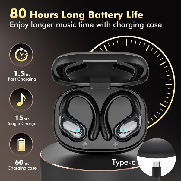 Wireless Earbuds Sport Bluetooth Headphones 5.3, 80Hrs Stereo New Bluetooth Earbuds with HD Mic, Earbuds with Earhooks ENC Noise Canceling Earphones, IP7 Waterproof Headset for Sports/Workout/Running - Imagen 3