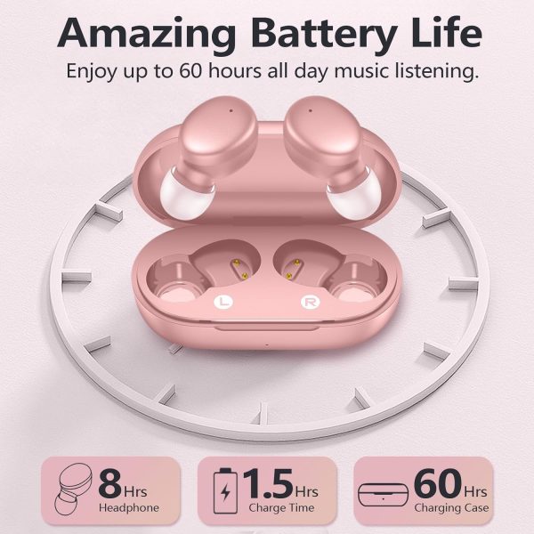 MOZOTER S8 Mini Wireless Earbuds Bluetooth 5.3 in Ear Light-Weight Headphones,60Hrs Playtime Ear Buds with Charging Case,Bluetooth Headsets,Premium Sound with Deep Bass for Sport-Pink - Imagen 4