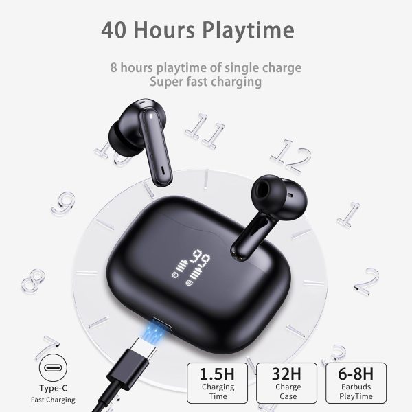 Wireless Earbuds, Bluetooth 5.4 Headphones in Ear with 4 ENC Noise Cancelling Mic, New Wireless Earphones HiFi Stereo Deep Bass 40H Playtime, In-Ear Bluetooth Earbuds LED Display IP7 Waterproof, USB-C - Imagen 3